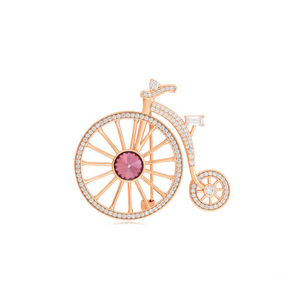 18k Gold-plated brooch in the shape of penny-farthing with crystals - beautiquepoint.com