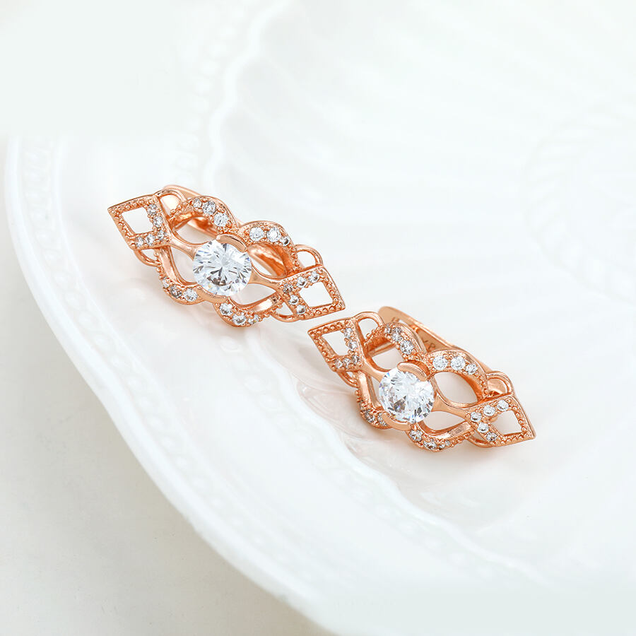 Astonishing Rose Gold Earrings with Crystals - horizontal view - beautiquepoint.com