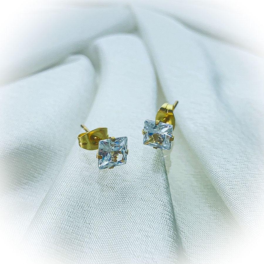 white Facets Stud Earrings