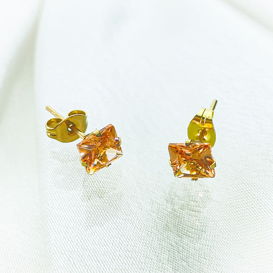 orange Colorful Facets Stud Earrings