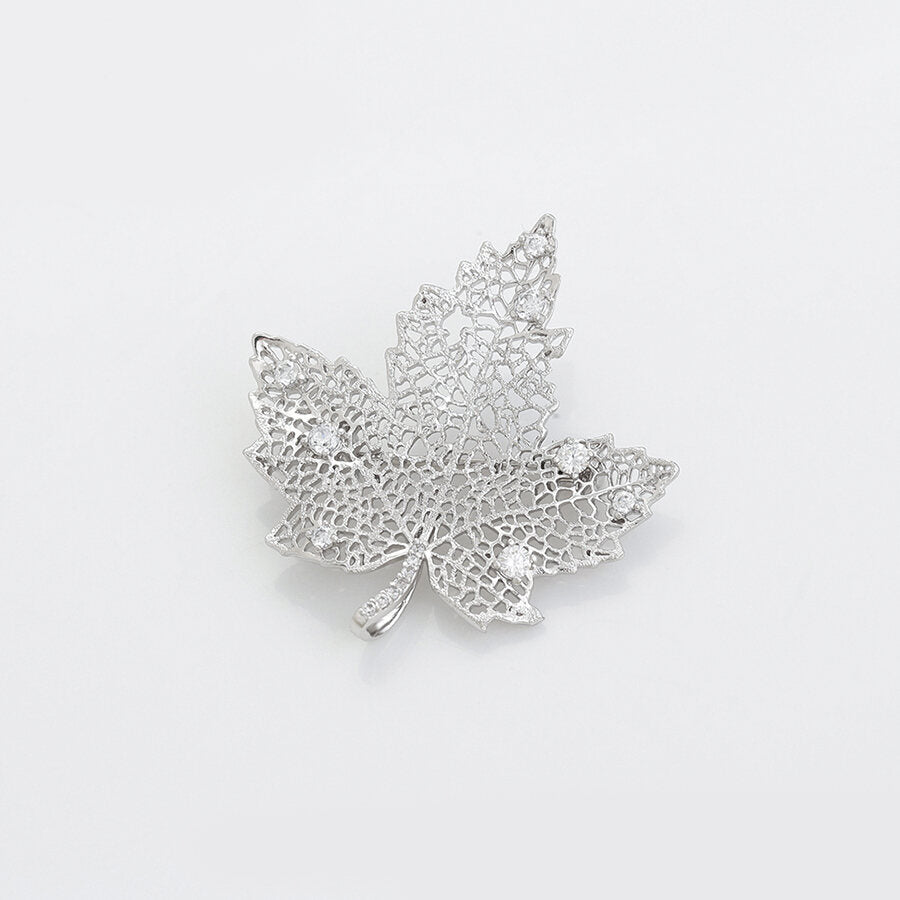 Platinum-Plated Crystal Leaf Brooch For Women - view from side - beautiquepoint.com