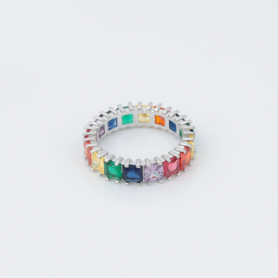 Rainbow Wheel Platinum-Plated Ring WIth Colorful Crystals For Women - view from above - beautiquepoint.com