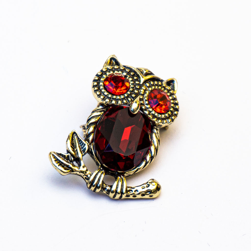 Ruby Owl Brooch