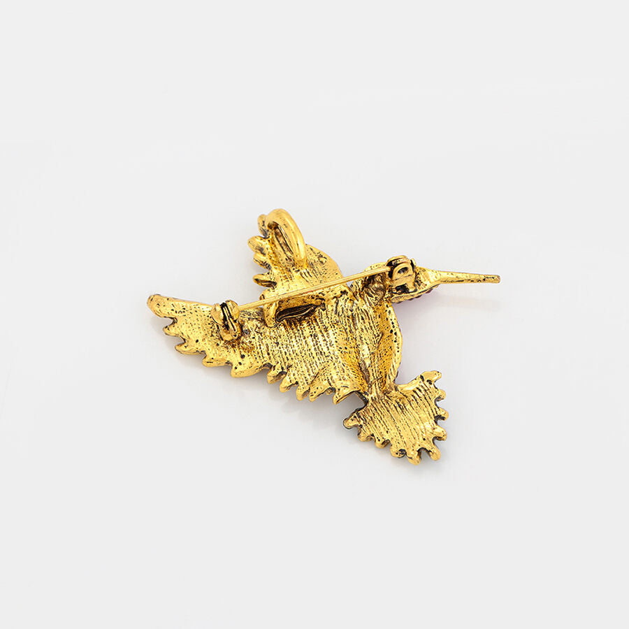 The back of the 24k gold-plated brooch in the shape of bird with colorful crystals - beautiquepoint.com