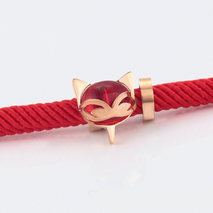 zoomed Red String Bracelet With Cat Symbol on white background | beautiquepoint.com